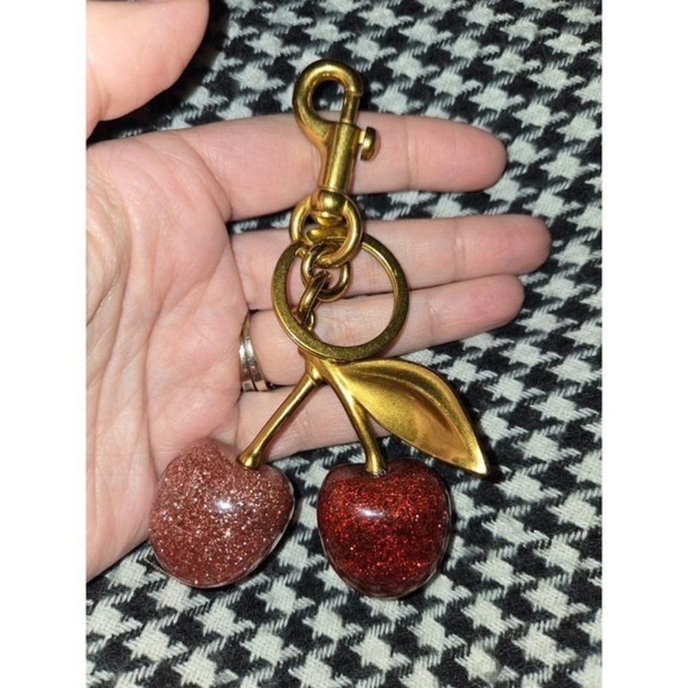 Pink & Red Cherries Gold hardware Purse Charm or can use as a Keychain Charm